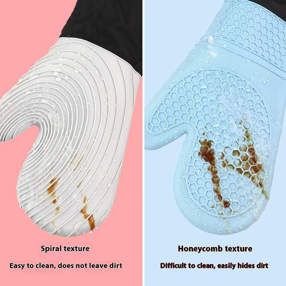 1 Pair Silicone Heat Resistant Baking Gloves Anti-Scald Mitts (BPA Free, FDA Certified) - Flat Spiral Pattern Sky Blue - 6
