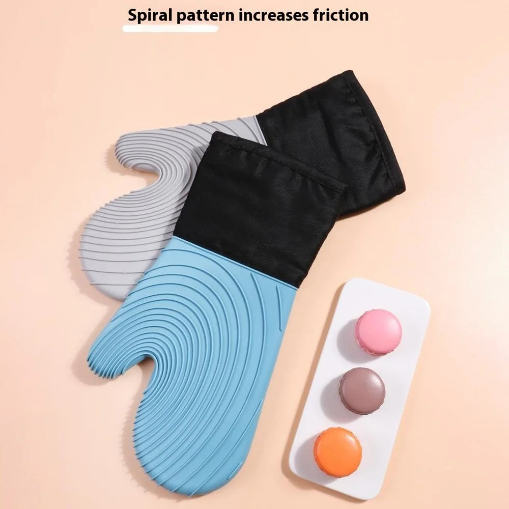 1 Pair Silicone Heat Resistant Baking Gloves Anti-Scald Mitts (BPA Free, FDA Certified) - Flat Spiral Pattern Sky Blue - 7