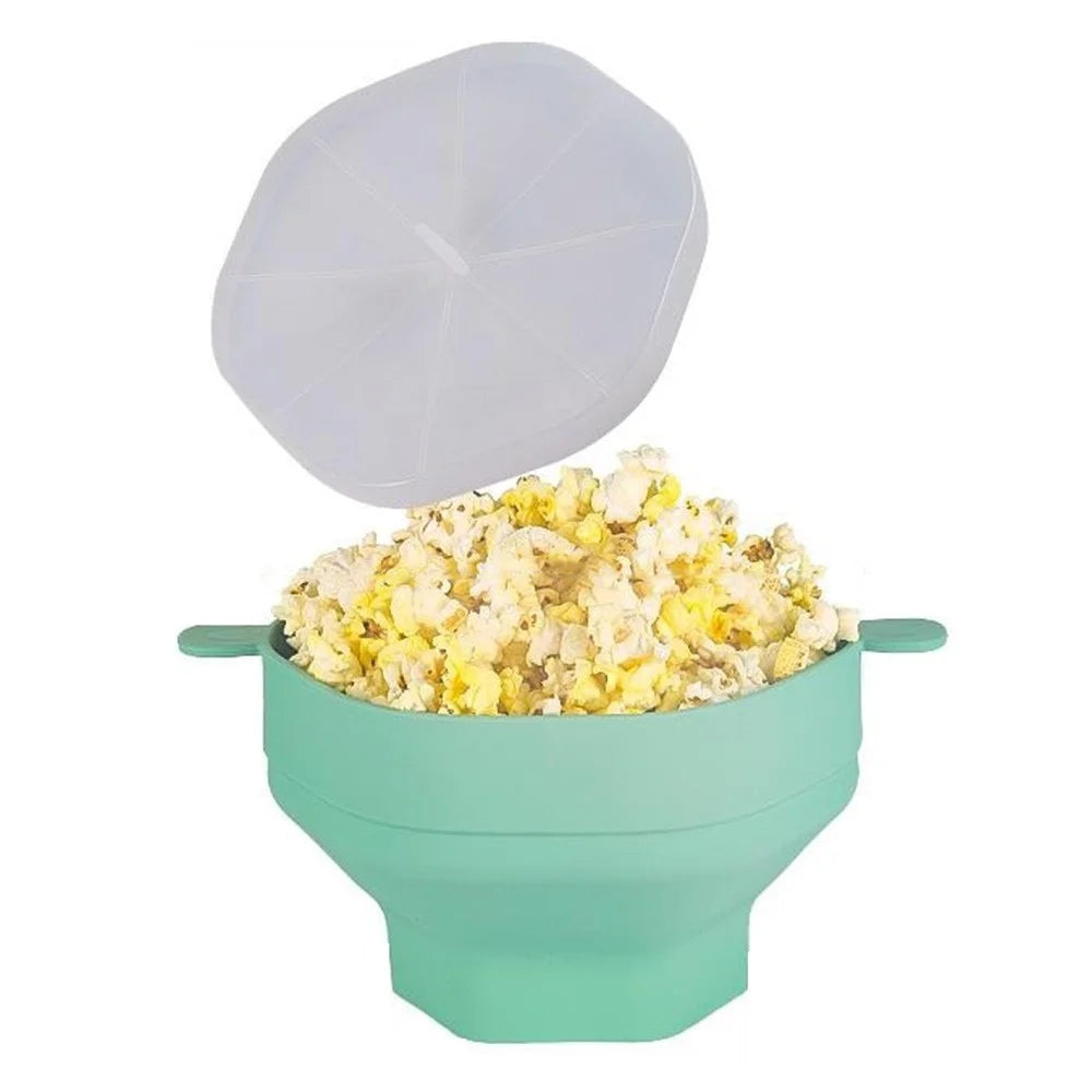 Silicone Popcorn Bowl Microwave Safe Reusable Collapsible Container with Lid  (BPA Free, FDA Certified) - Cyan - 1