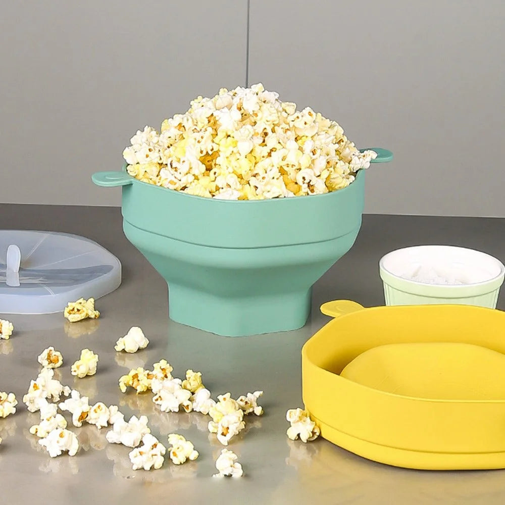 Silicone Popcorn Bowl Microwave Safe Reusable Collapsible Container with Lid  (BPA Free, FDA Certified) - Cyan - 4