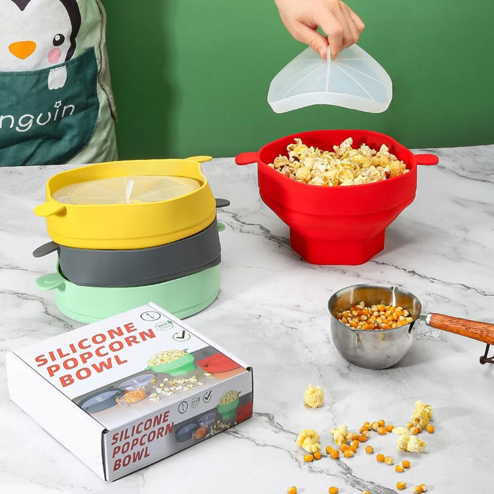 Silicone Popcorn Bowl Microwave Safe Reusable Collapsible Container with Lid  (BPA Free, FDA Certified) - Cyan - 7
