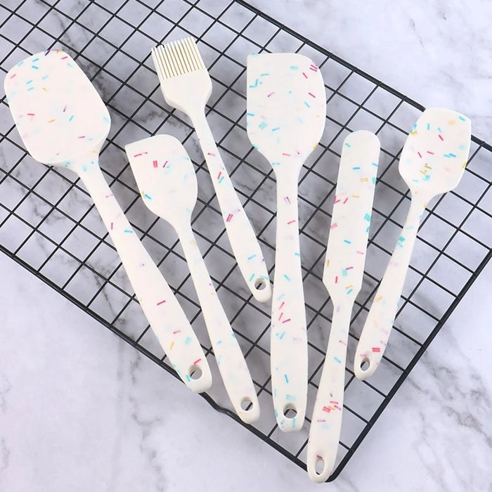 6Pcs / Set Silicone Kitchen Utensils Cooking Tools Cream Scraper Spatula Oil Brush Kit (BPA Free, FDA Certified) - 6