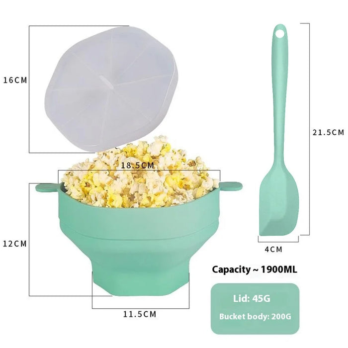 Silicone Popcorn Bowl Microwave Safe Reusable Collapsible Container with Lid and Scraper (BPA Free, FDA Certified) - Cyan - 2