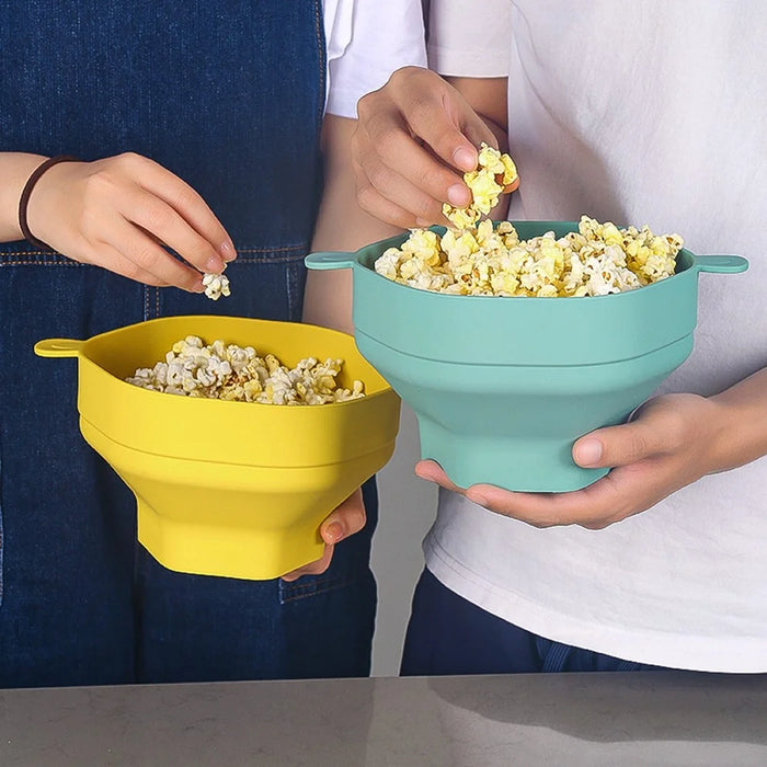 Silicone Popcorn Bowl Microwave Safe Reusable Collapsible Container with Lid and Scraper (BPA Free, FDA Certified) - Cyan - 6