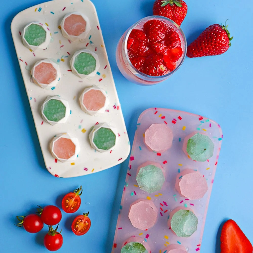 Diamond / Heart / Star / Round Shape DIY Ice Maker Silicone Ice Cube Tray 8 Cavity Mold (BPA Free, FDA Certified) - Diamond / Candy Color - 2