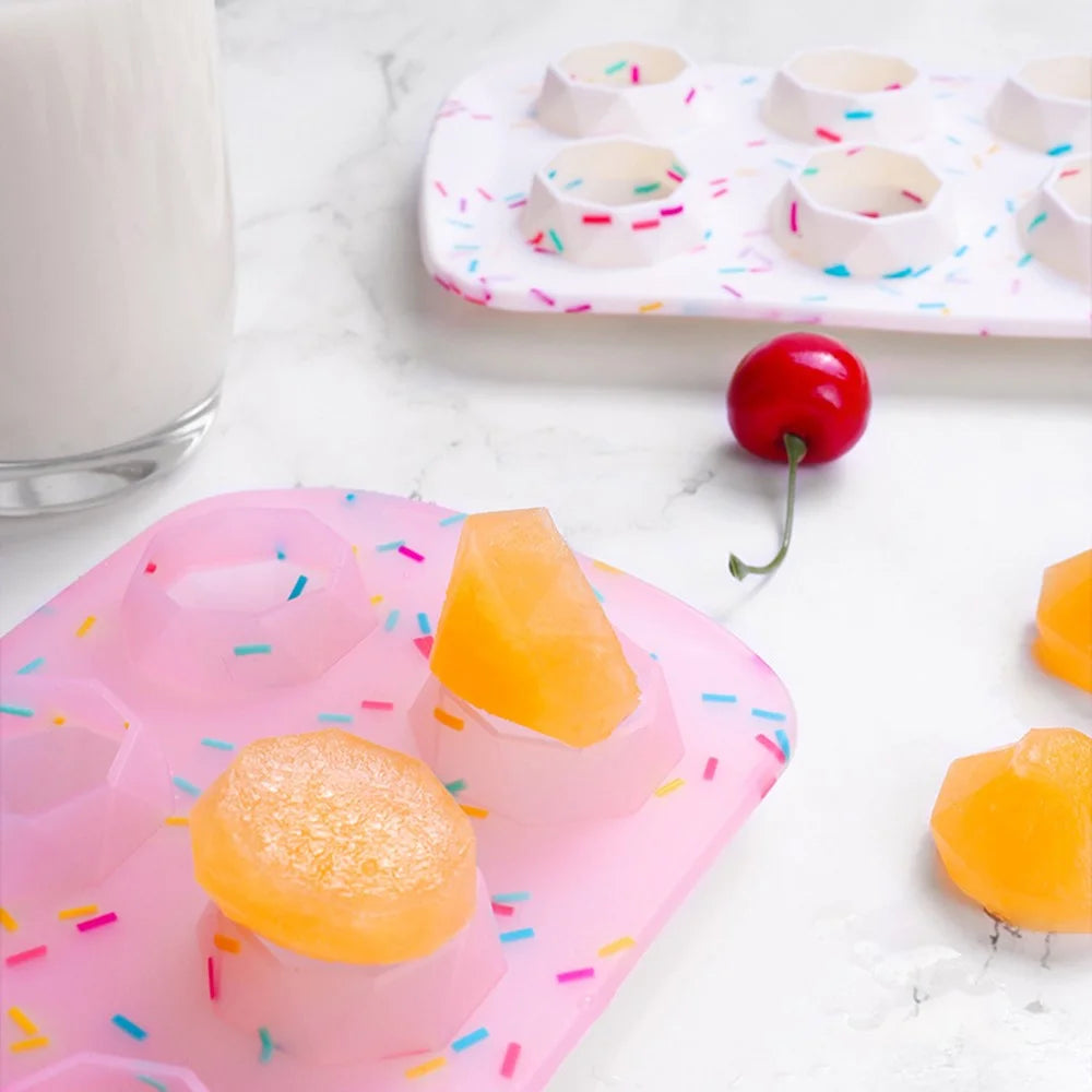 Diamond / Heart / Star / Round Shape DIY Ice Maker Silicone Ice Cube Tray 8 Cavity Mold (BPA Free, FDA Certified) - Diamond / Candy Color - 3