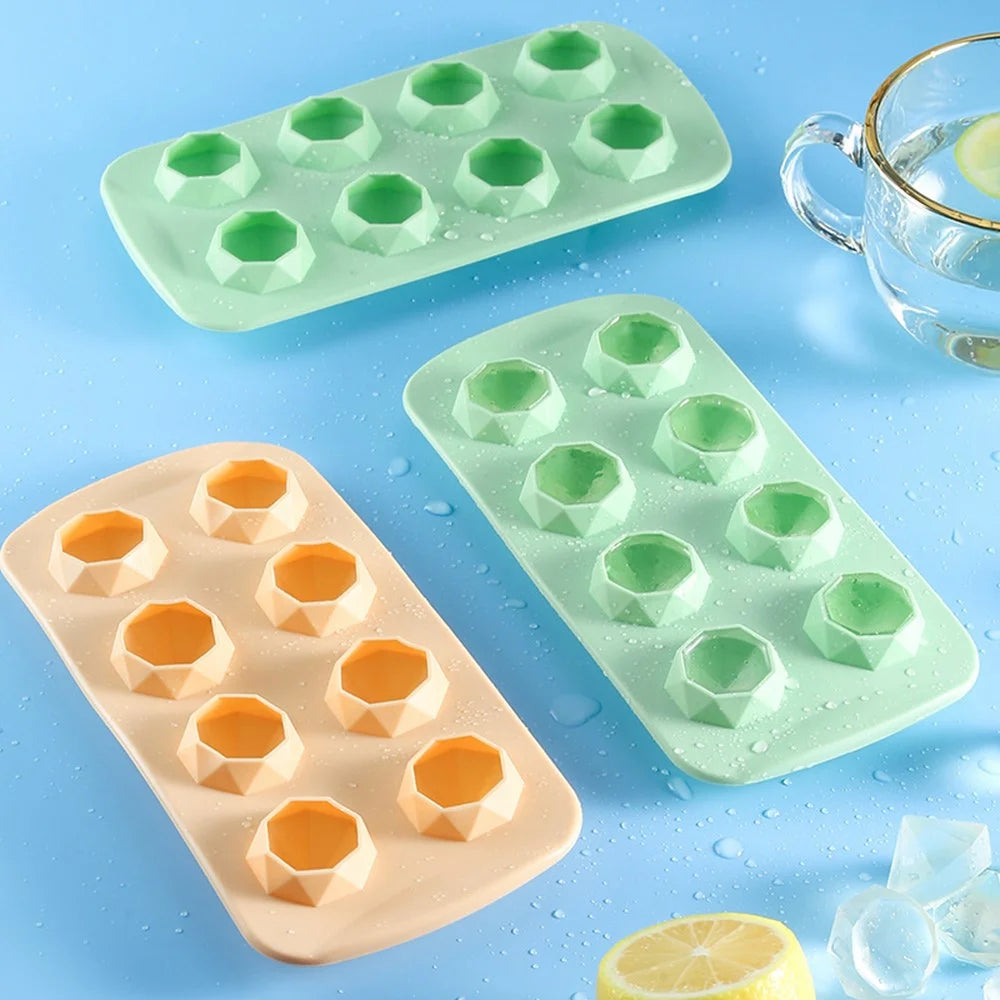 Diamond / Heart / Star / Round Shape DIY Ice Maker Silicone Ice Cube Tray 8 Cavity Mold (BPA Free, FDA Certified) - Diamond / Candy Color - 5