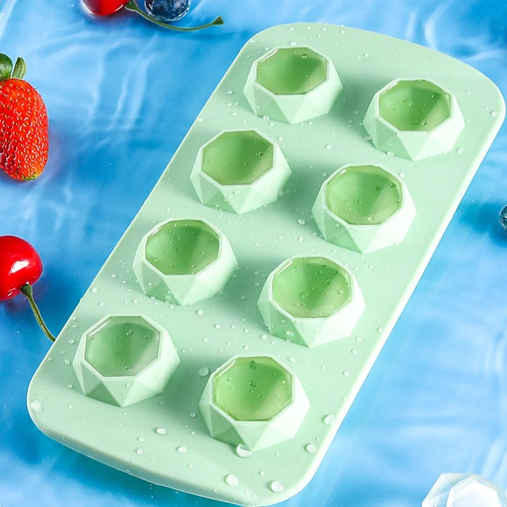 Diamond / Heart / Star / Round Shape DIY Ice Maker Silicone Ice Cube Tray 8 Cavity Mold (BPA Free, FDA Certified) - Diamond / Candy Color - 6