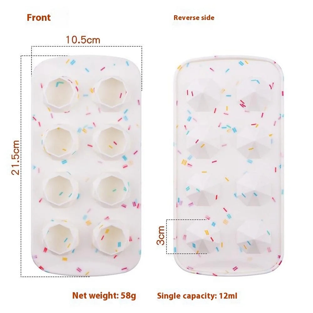 Diamond / Heart / Star / Round Shape DIY Ice Maker Silicone Ice Cube Tray 8 Cavity Mold (BPA Free, FDA Certified) - Diamond / Candy Color - 7