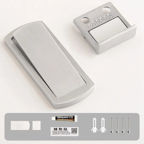 Ultra Thin Stainless Steel Magnetic Door Stopper for Aluminum Frame Glass Doors Self Adhesive Doorstop - Brushed Stainless Steel - 1