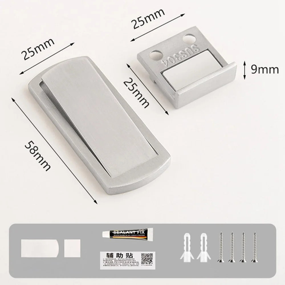 Ultra Thin Stainless Steel Magnetic Door Stopper for Aluminum Frame Glass Doors Self Adhesive Doorstop - Brushed Stainless Steel - 7