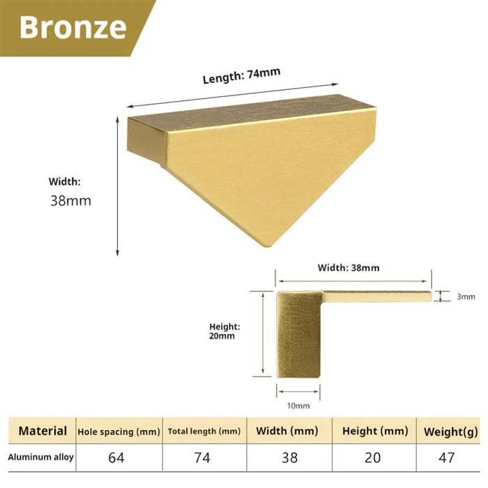 TNH3311 Triangle Copper-Colored Drawer Pull Handle Wardrobe Cabinet Aluminum Alloy Handle - 6