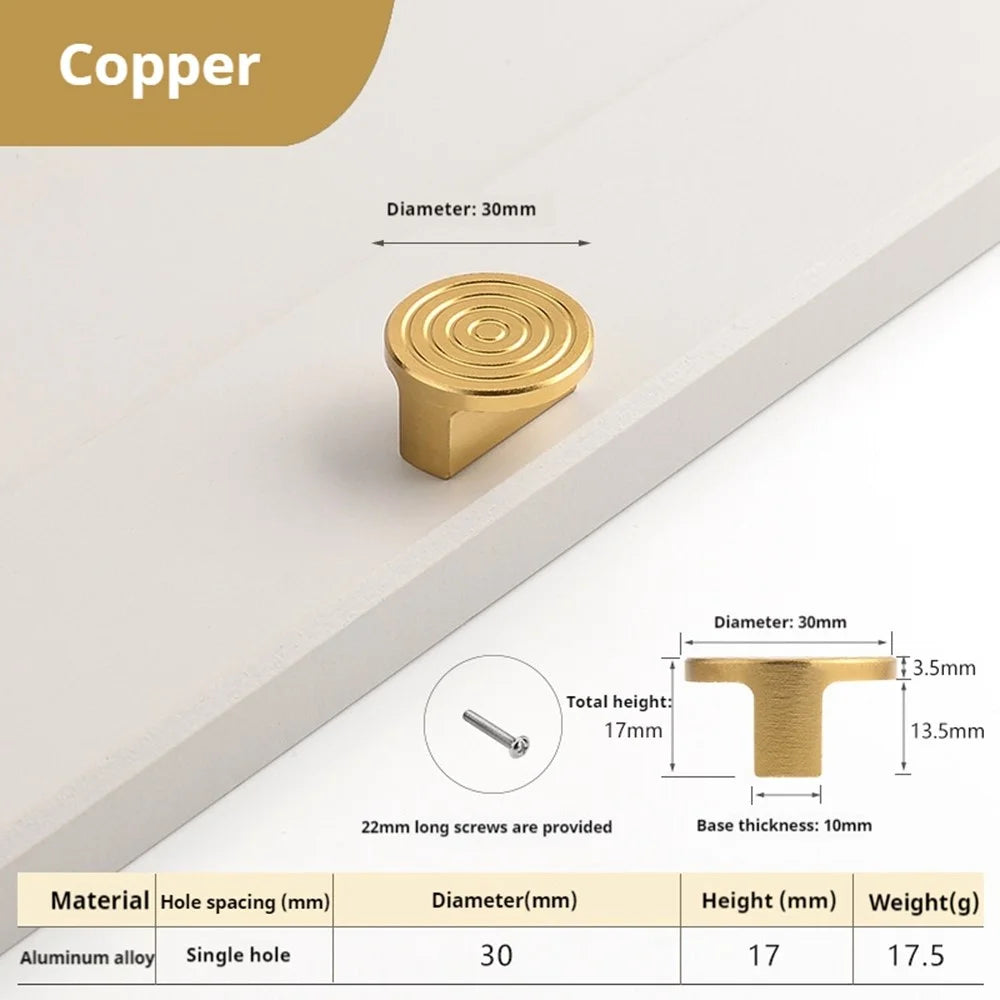 H3315 Copper Color Single Hole Drawer Pull Handle Cabinet Wardrobe Aluminum Alloy Round Handle - 2