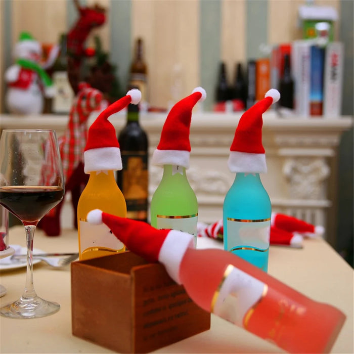 5Pcs / Set Christmas Hat Wine Bottle Cover Decoration Gift Champagne Drink Cap Home Kitchen Accessory - 2