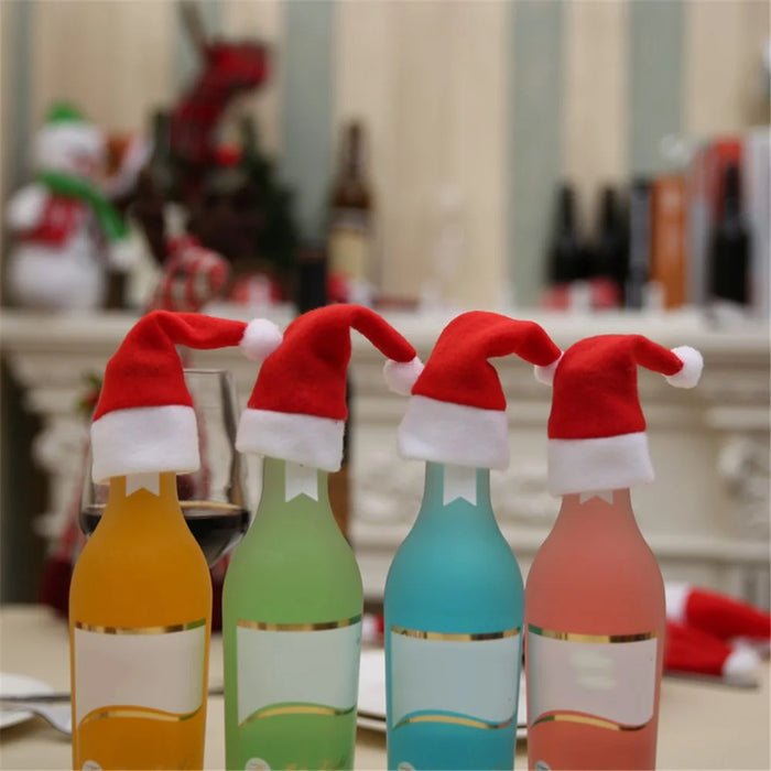 5Pcs / Set Christmas Hat Wine Bottle Cover Decoration Gift Champagne Drink Cap Home Kitchen Accessory - 3