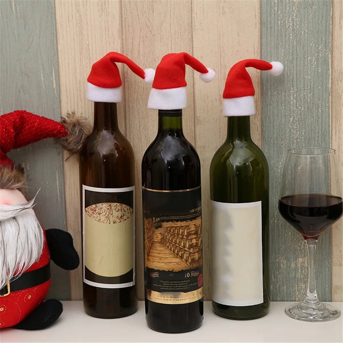 5Pcs / Set Christmas Hat Wine Bottle Cover Decoration Gift Champagne Drink Cap Home Kitchen Accessory - 4