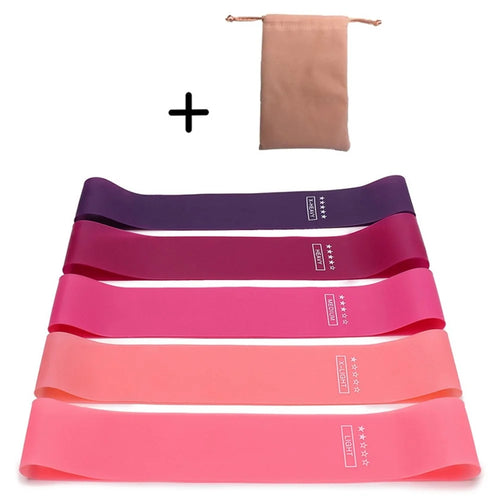 5Pcs Natural Latex Resistance Bands Women Squat Booty Yoga Fitness Equipment Strength Training Exercise Bands - with Pink Storage Bag - 1