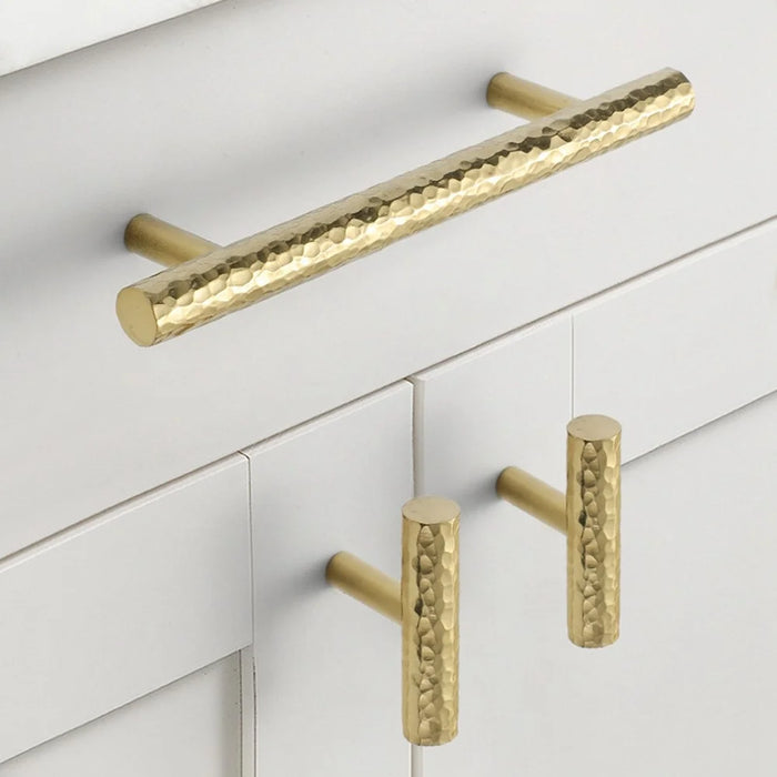Hammered Texture Brass Cabinet Handle European Style Drawer Wardrobe Single Hole Hardware Pull Handle - 2