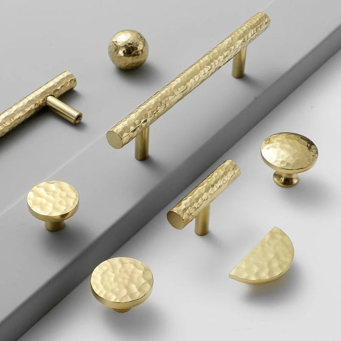 Hammered Texture Brass Cabinet Handle European Style Drawer Wardrobe Single Hole Hardware Pull Handle - 3