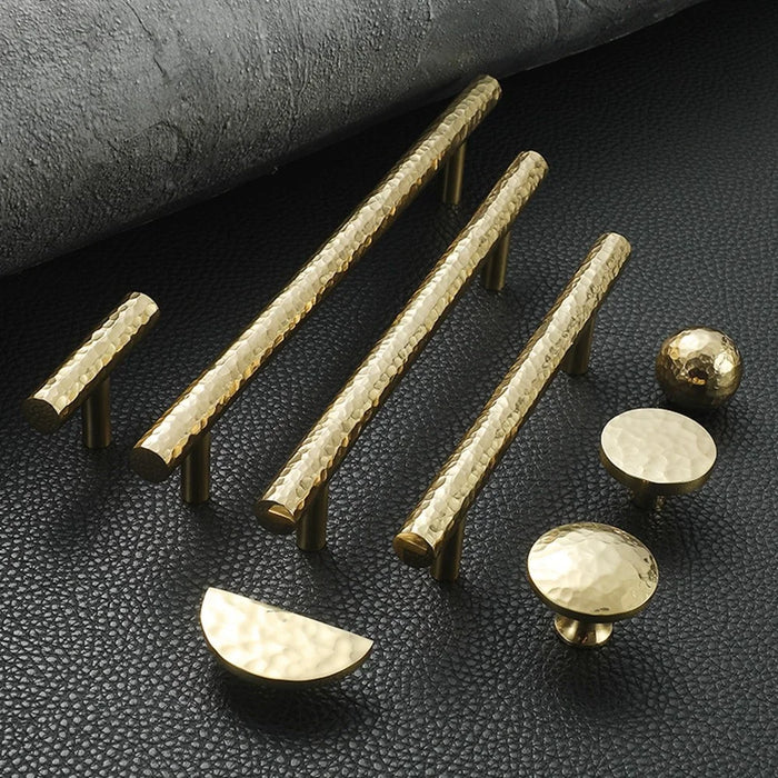 Hammered Texture Brass Cabinet Handle European Style Drawer Wardrobe Single Hole Hardware Pull Handle - 4