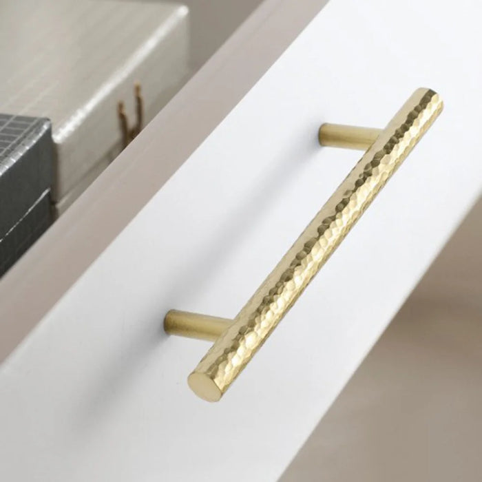 128mm Hole Spacing Hammered Texture Drawer Pull Cabinet Wardrobe European Style Brass Handle - 2