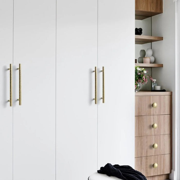 160mm Hole Spacing Hammered Texture Drawer Pull Cabinet Wardrobe European Style Brass Handle - 3