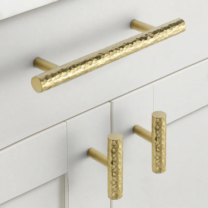 160mm Hole Spacing Hammered Texture Drawer Pull Cabinet Wardrobe European Style Brass Handle - 4