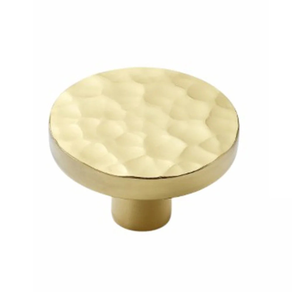 Size S Round Hammered Texture Single Hole Cabinet Handle European Style Brass Drawer Wardrobe Pull Knob - 1
