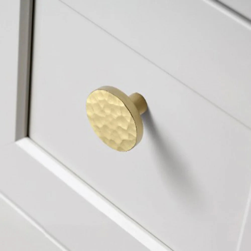 Size S Round Hammered Texture Single Hole Cabinet Handle European Style Brass Drawer Wardrobe Pull Knob - 2