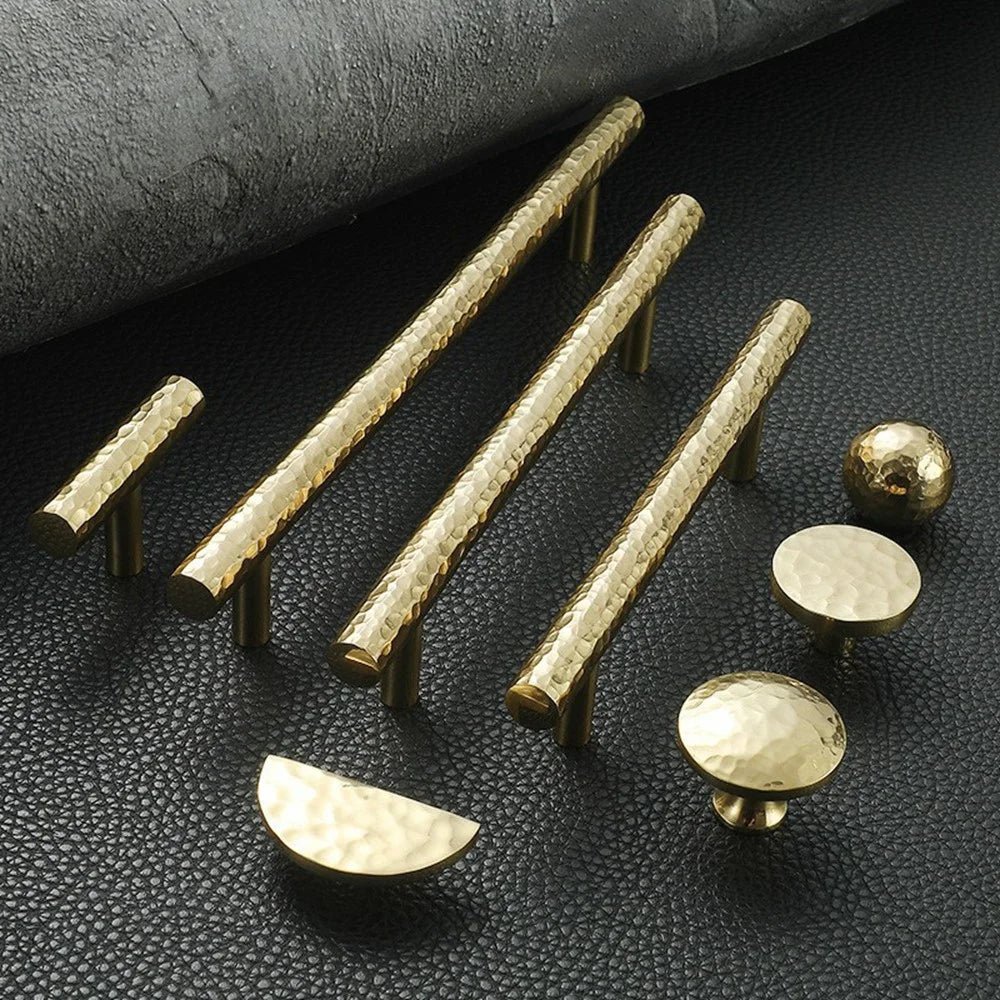 Size S Round Hammered Texture Single Hole Cabinet Handle European Style Brass Drawer Wardrobe Pull Knob - 5