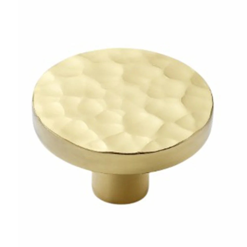 Size L Round Hammered Texture Single Hole Cabinet Handle European Style Brass Drawer Wardrobe Pull Knob - 1