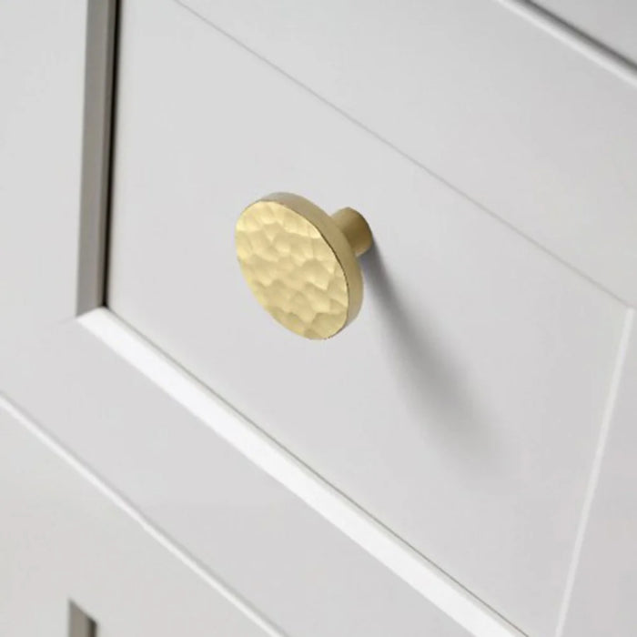 Size L Round Hammered Texture Single Hole Cabinet Handle European Style Brass Drawer Wardrobe Pull Knob - 3