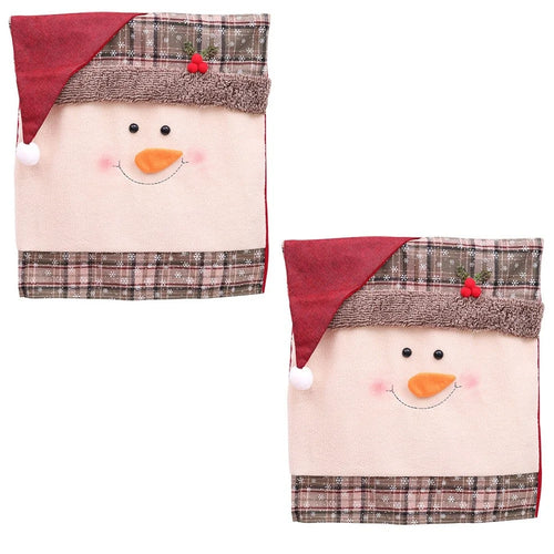 2Pcs / Set Christmas Seat Cover Santa Claus Snowman Dinner Chair Back Decor Cover Gift for Hotel Restaurant - Snowman - 1