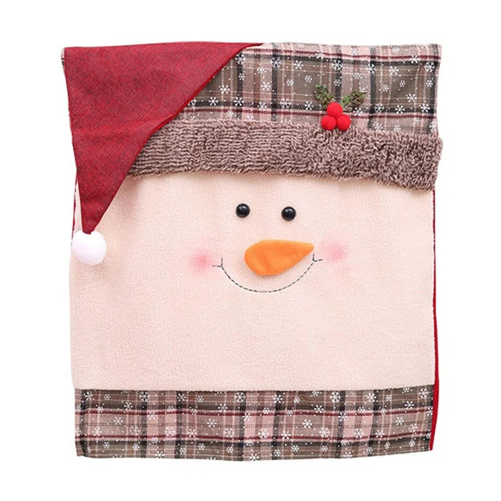2Pcs / Set Christmas Seat Cover Santa Claus Snowman Dinner Chair Back Decor Cover Gift for Hotel Restaurant - Snowman - 2