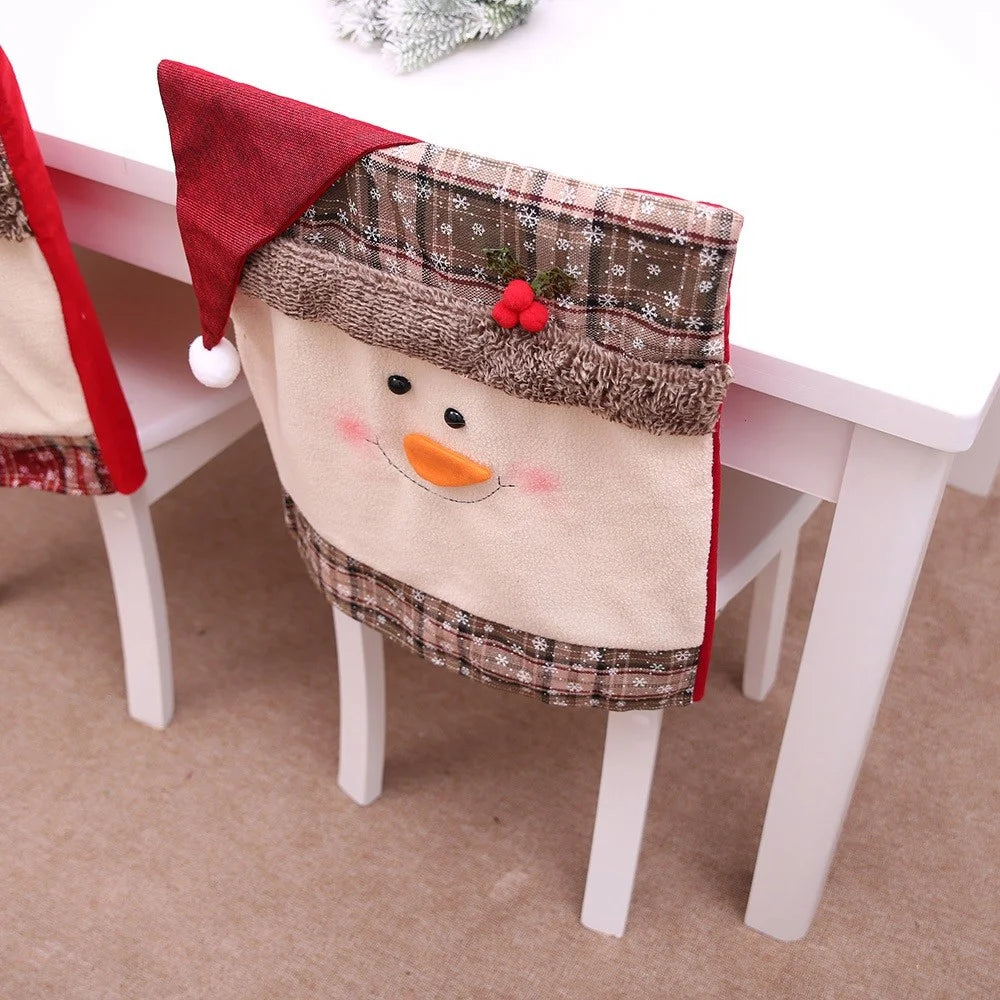2Pcs / Set Christmas Seat Cover Santa Claus Snowman Dinner Chair Back Decor Cover Gift for Hotel Restaurant - Snowman - 3