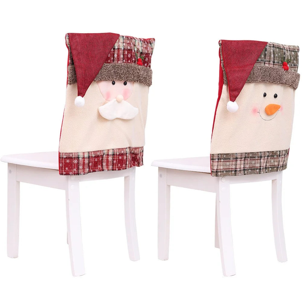 2Pcs / Set Christmas Seat Cover Santa Claus Snowman Dinner Chair Back Decor Cover Gift for Hotel Restaurant - Snowman - 5