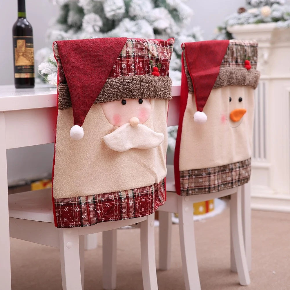 2Pcs / Set Christmas Seat Cover Santa Claus Snowman Dinner Chair Back Decor Cover Gift for Hotel Restaurant - Snowman - 6