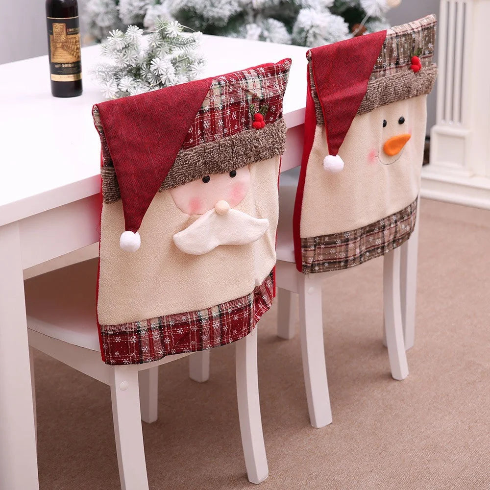 2Pcs / Set Christmas Seat Cover Santa Claus Snowman Dinner Chair Back Decor Cover Gift for Hotel Restaurant - Snowman - 7