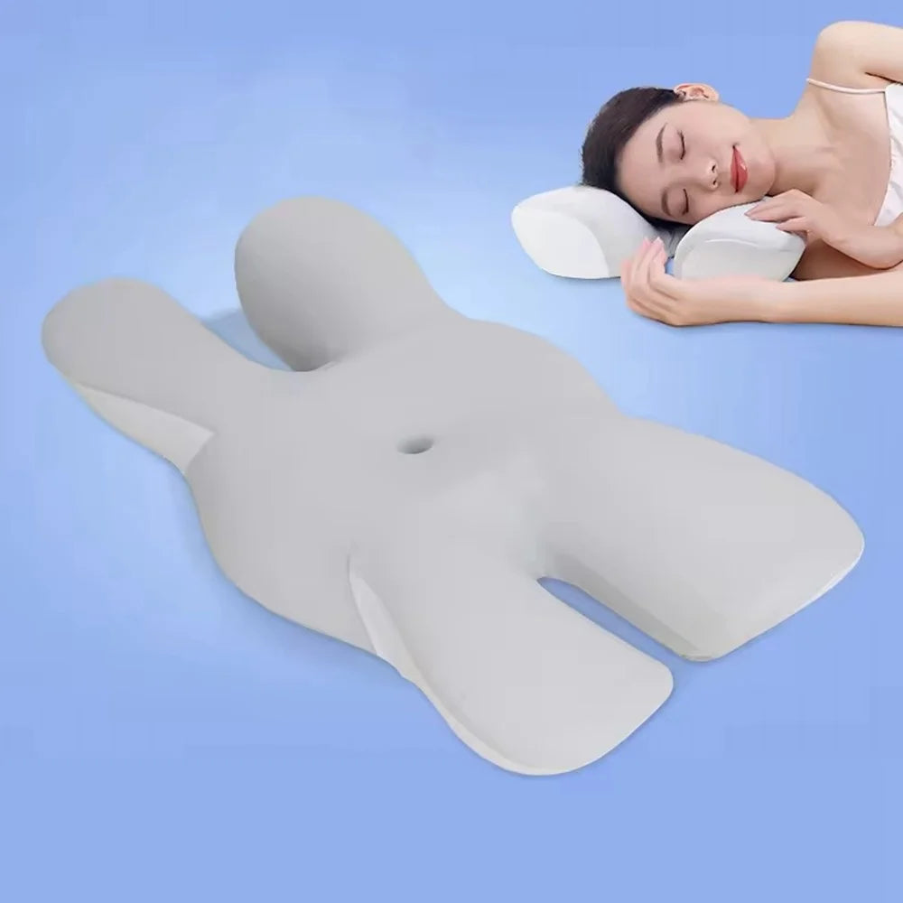 Beauty Sleep Memory Foam Pillow Cervical Support Butterfly Shape Slow Rebound Anti Face Pressure Pillow - Grey - 2