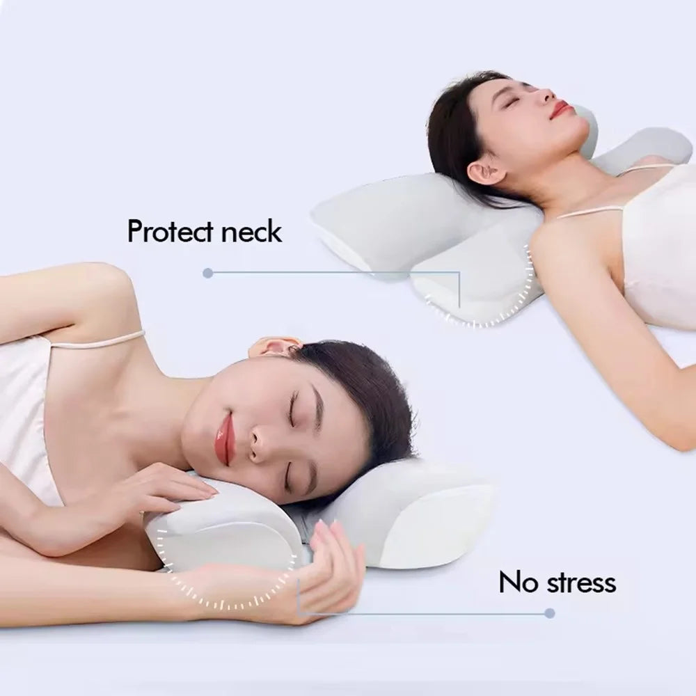 Beauty Sleep Memory Foam Pillow Cervical Support Butterfly Shape Slow Rebound Anti Face Pressure Pillow - Grey - 3