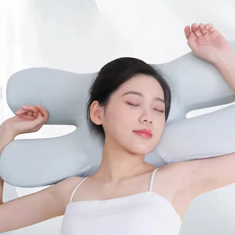 Beauty Sleep Memory Foam Pillow Cervical Support Butterfly Shape Slow Rebound Anti Face Pressure Pillow - Grey - 5