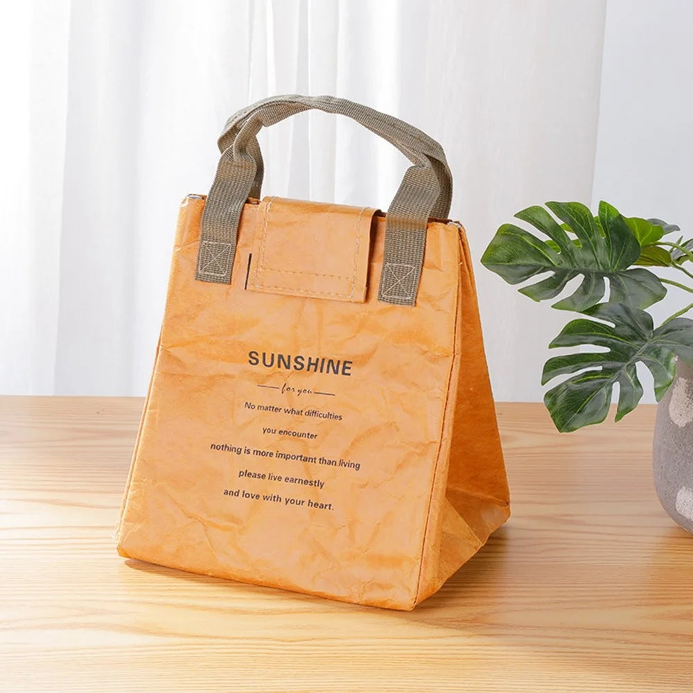 Large Capacity Insulated Lunch Bag Work School Thermal Food Container Carrier Tote Bag - Brown - 2