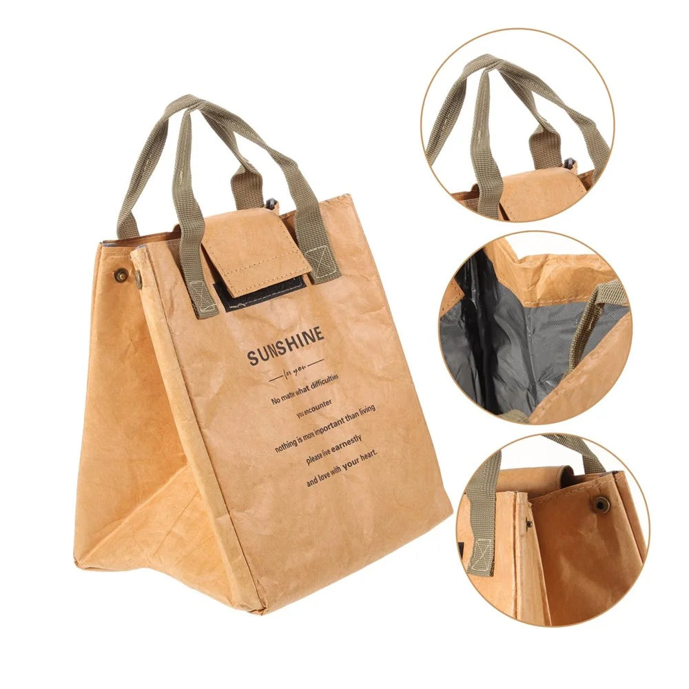 Large Capacity Insulated Lunch Bag Work School Thermal Food Container Carrier Tote Bag - Brown - 3
