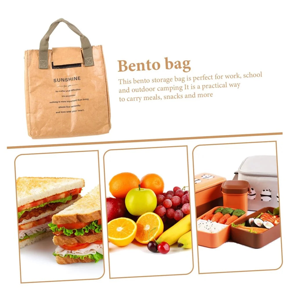 Large Capacity Insulated Lunch Bag Work School Thermal Food Container Carrier Tote Bag - Brown - 4