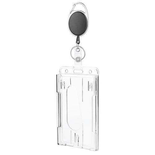 Retractable ID Badge Holder Zinc Alloy Buckle Dual Card Slots PC Card Case for Students Office Workers - Vertical - 1