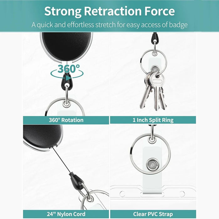 Retractable ID Badge Holder Zinc Alloy Buckle Dual Card Slots PC Card Case for Students Office Workers - Vertical - 6
