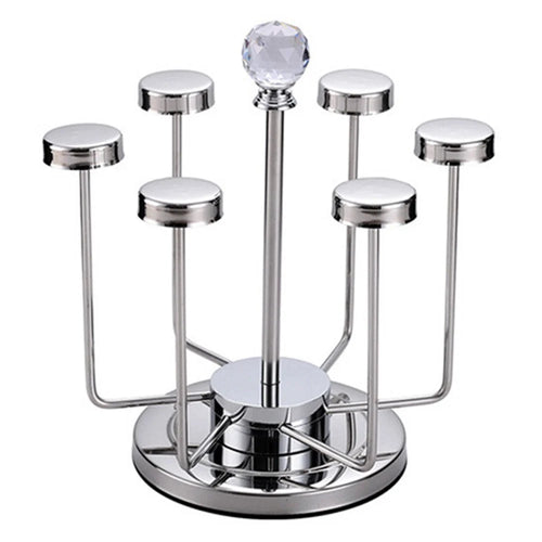 360 Degree Rotating Mug Holder Stainless Steel 6 Hooks Cup Drying Rack Kitchen Drinkware Organizer, Silver - 1