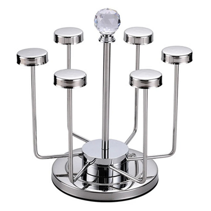 360 Degree Rotating Mug Holder Stainless Steel 6 Hooks Cup Drying Rack Kitchen Drinkware Organizer, Silver - 1