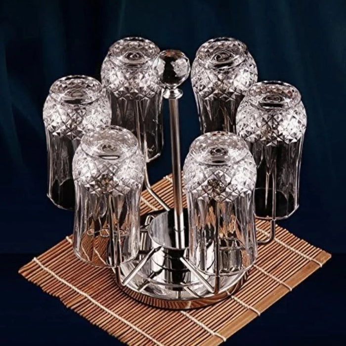 360 Degree Rotating Mug Holder Stainless Steel 6 Hooks Cup Drying Rack Kitchen Drinkware Organizer, Silver - 3