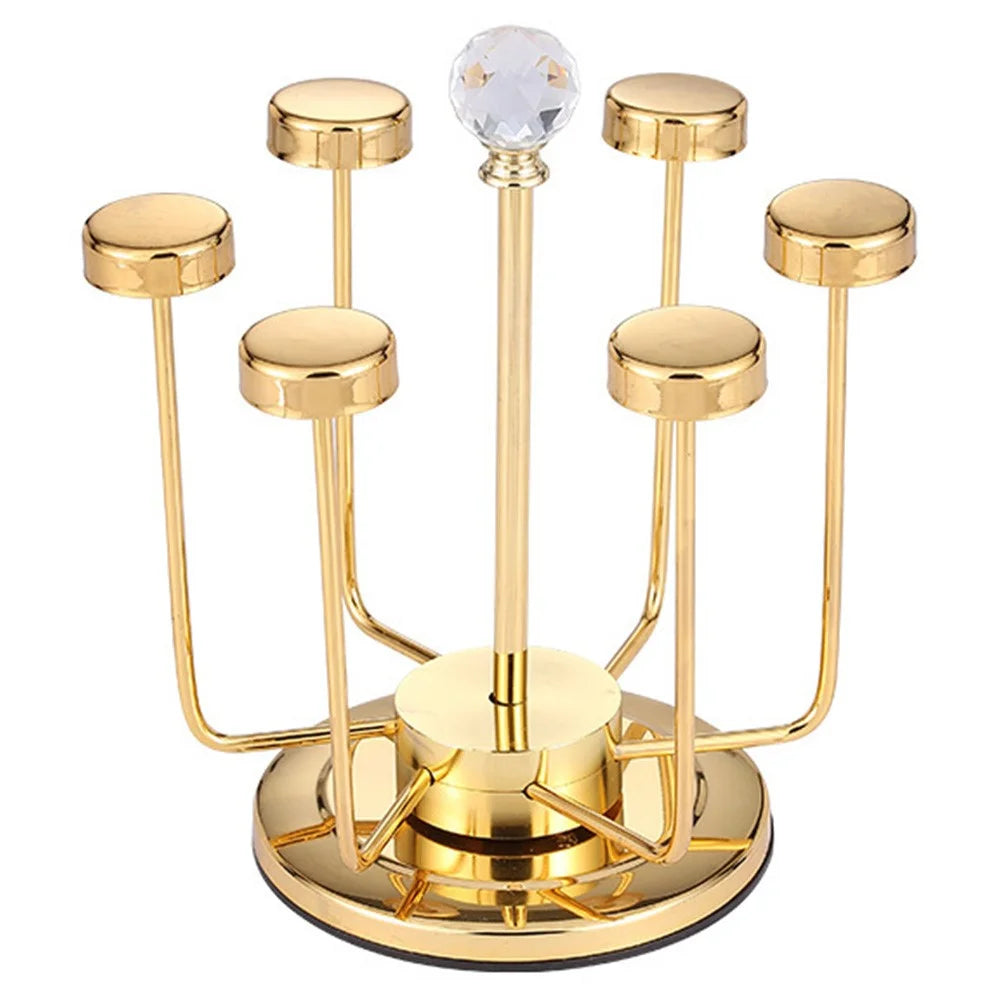 360 Degree Rotating Mug Holder Stainless Steel 6 Hooks Cup Drying Rack Kitchen Drinkware Organizer, Gold - 1